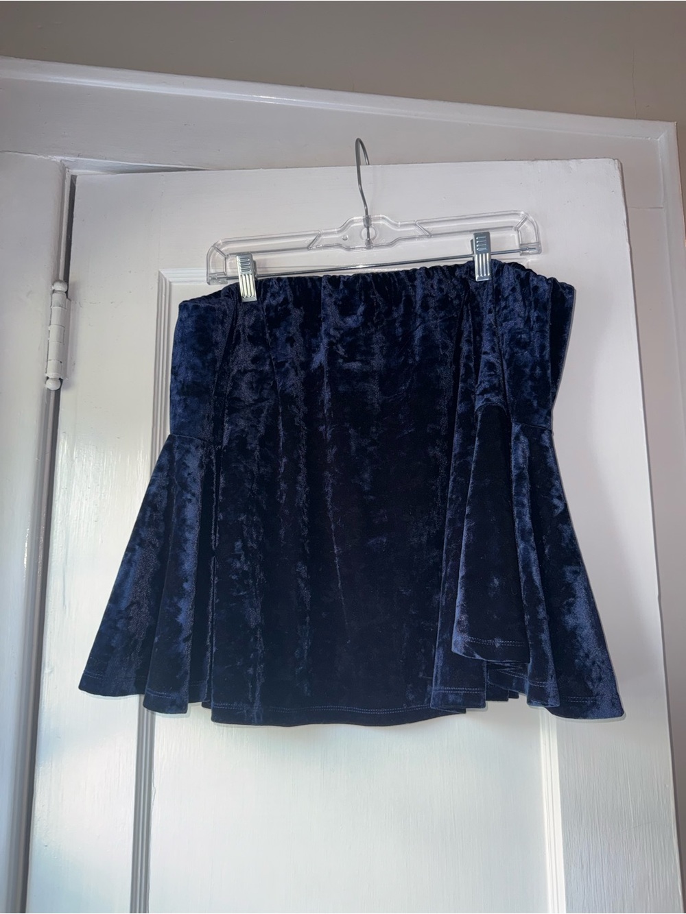 1. State Navy Velvet Off Shoulder Bell Sleeve Top